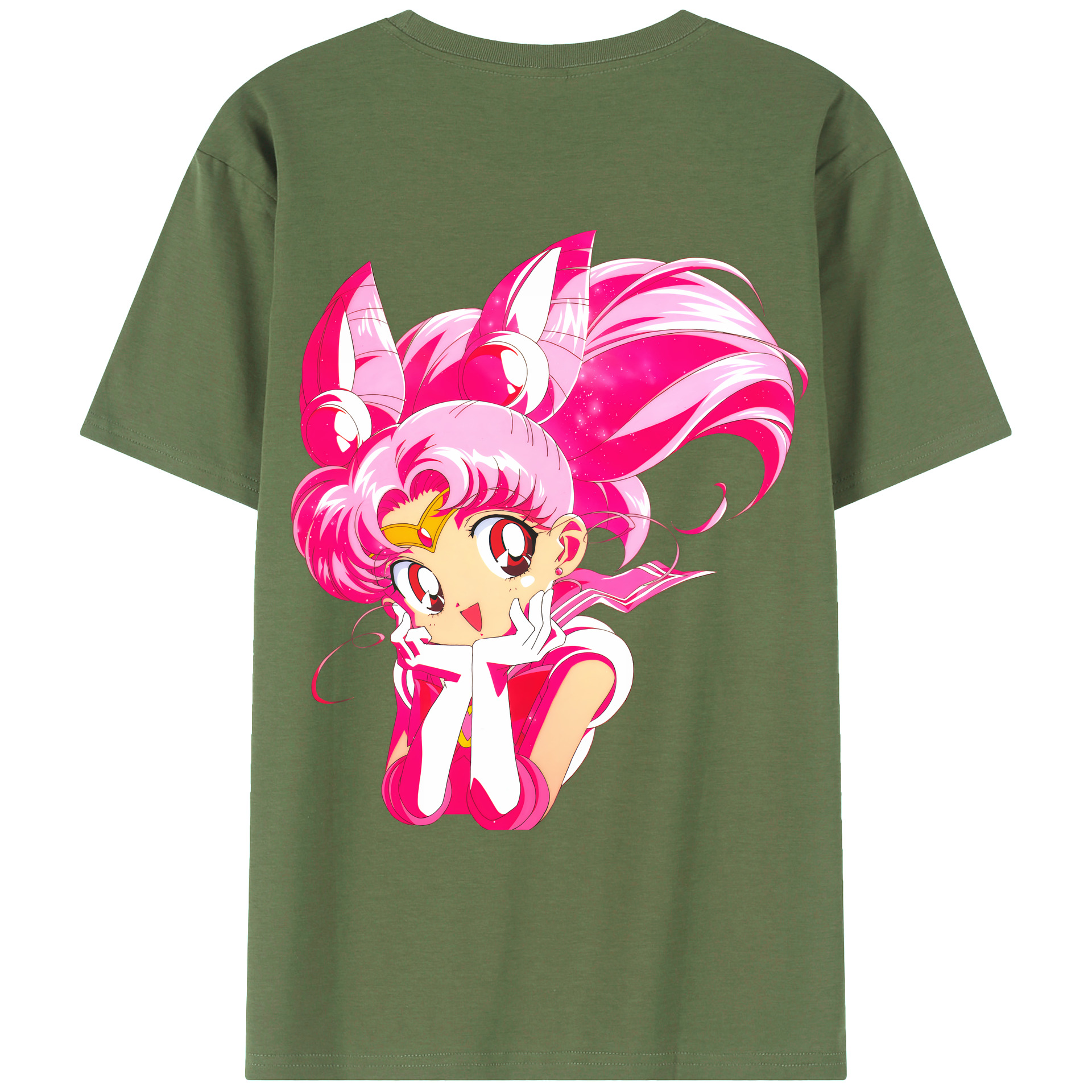 （画像用） 美少女戦士セーラームーン ちびうさ Sailor Moon Chibiusa Tsukino Usagi Small Lady Serenity 綿100％ メンズ半袖Tシャツ（バックプリント） 通気性